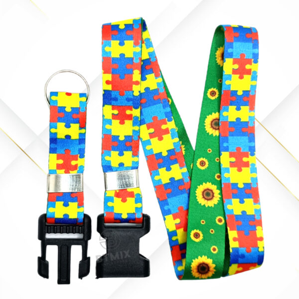 Cordão Autismo e Girassol - dupla face com engate cordão autista